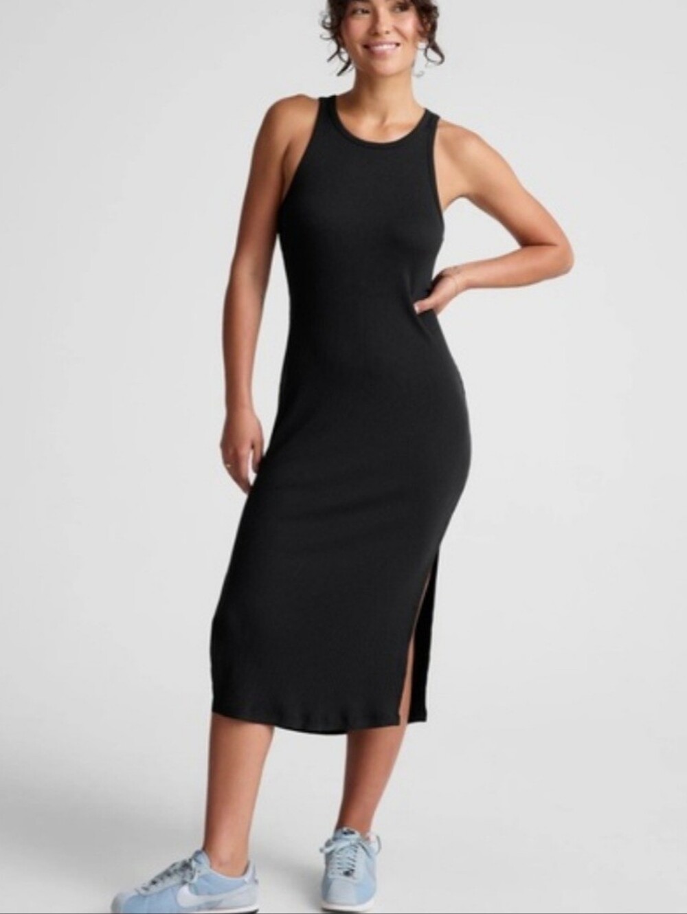 Beyond Yoga Ease Into It Midi Tank Dress Black Large Ribbed
